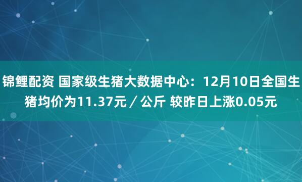 锦鲤配资 国家级生猪大数据中心：12月10日全国生猪均价为11.37元／公斤 较昨日上涨0.05元