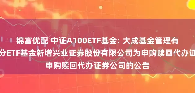 锦富优配 中证A100ETF基金: 大成基金管理有限公司旗下部分ETF基金新增兴业证券股份有限公司为申购赎回代办证券公司的公告